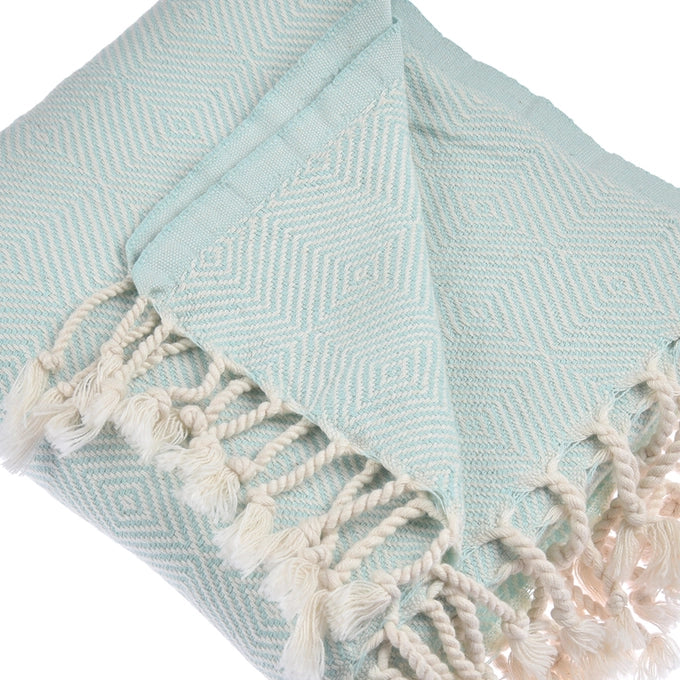 Asia Cotton Throw Blanket - Aqua
