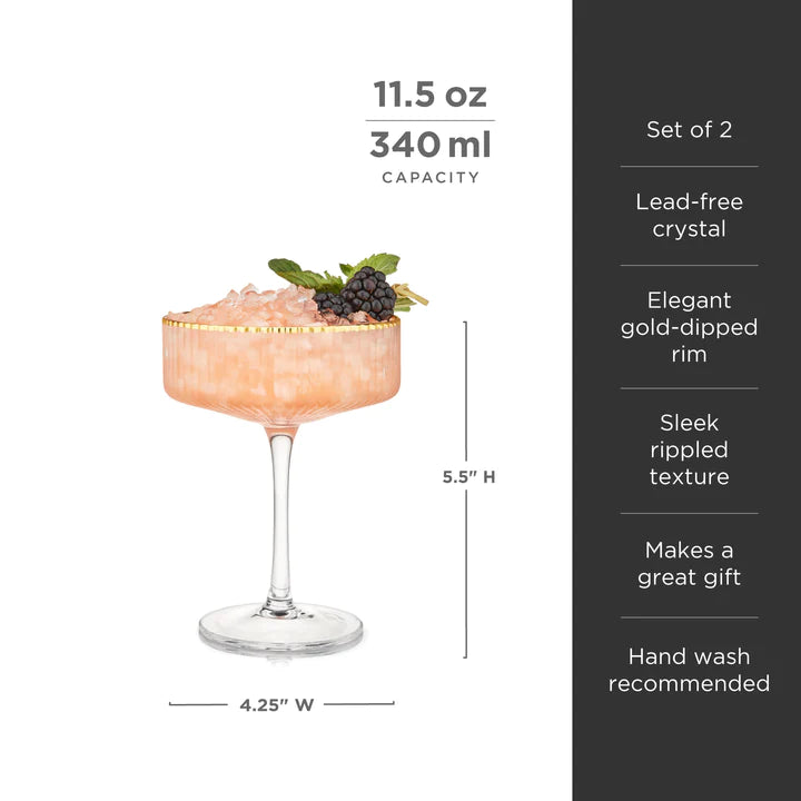 Deco Gold-Rimmed Crystal Coupe Glasses