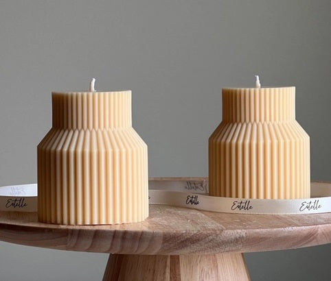 Geometric Ribbed Soy Pillar Candle
