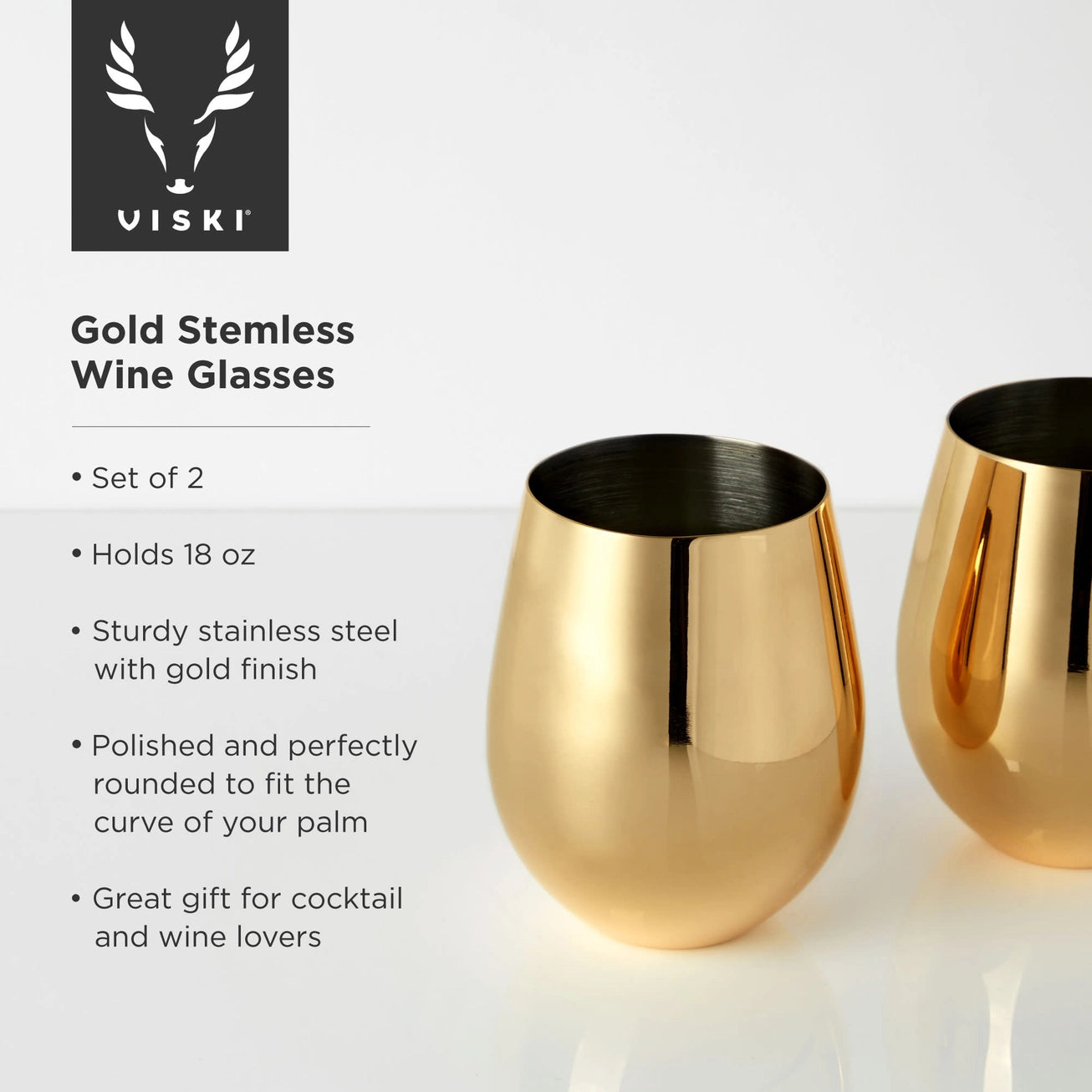 Belmont™ Gold Plated Stemless Wine Glasses Set of 2