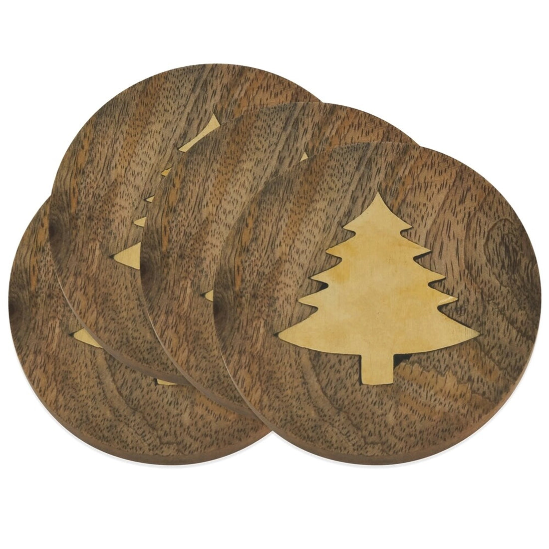 Natural Wood Brass Tree Drink Coaster