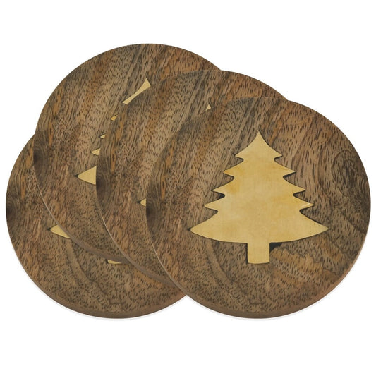 Natural Wood Brass Tree Drink Coaster